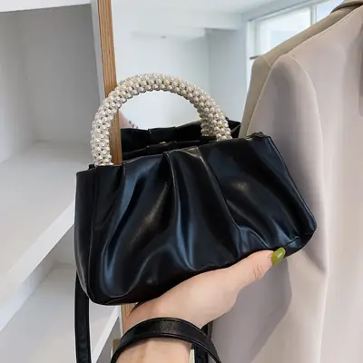 Black Pearl-Handle Women's Shoulder Bag 2022