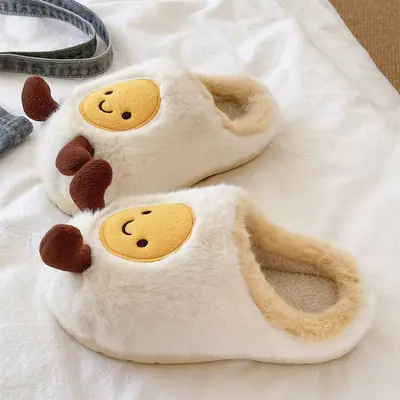 Cute Fried Egg Cotton Slippers Women Winter Warm Anti-Slip