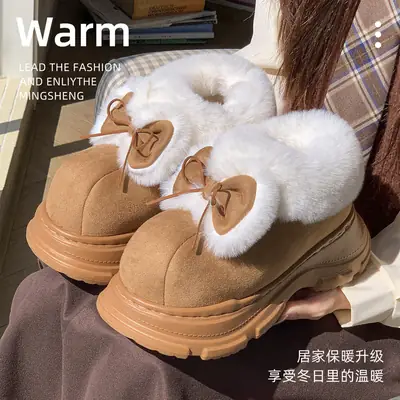 Plush Cotton Slippers for Women in Autumn and Winter, Cute and Versatile, Bag-Heeled Cotton Shoes for Outdoor Wear, Home and Indoor Soft-Soled Warm Snow Boots