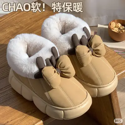 Women's Winter Bow Warm Boots Tan High-Top