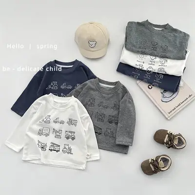 Boys Long Sleeve Cartoon Printed T-Shirt White Spring