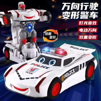 Douyin Electric Transforming Police Car Robot Toy Light Music Universal Driving Boy Transforming Toy Car Wholesale