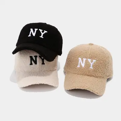 NY Letter Duckbill Cap for Women Winter Warm Baseball Cap for Men