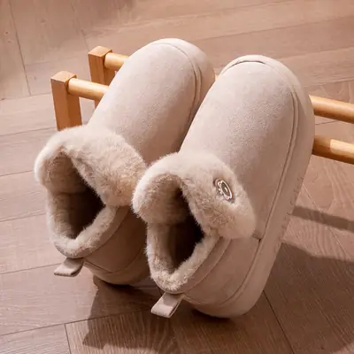 Women Fleece Lined Winter Slippers with Heel Cover