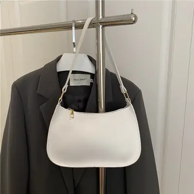 White Textured Armpit Bag for Women