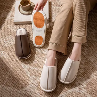 Women's Brown Cotton Slippers 2025 Anti-Slip Indoor