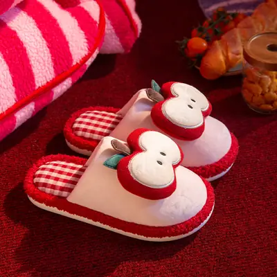 Cartoon Apple Cotton Slippers Women's Winter Warm Home Stuffed Slippers Can Be Worn Outside Non-Slip Plus Plush Slippers