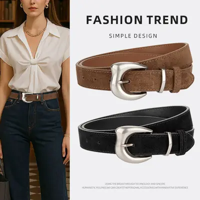 Purple Suede Belt for Women with Silver Buckle