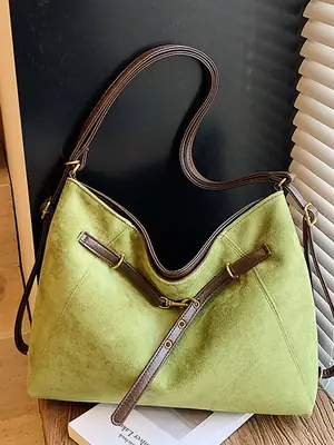 Green Velvet Retro Tote Bag for Women