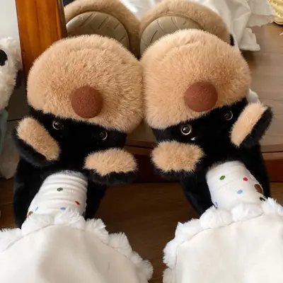Cute Cartoon Bee Dog Cotton Slippers for Women Autumn Winter 2025