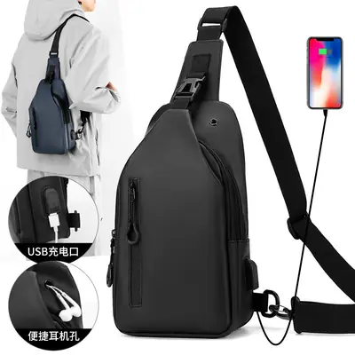 Men's Black USB Charging Crossbody Phone Bag