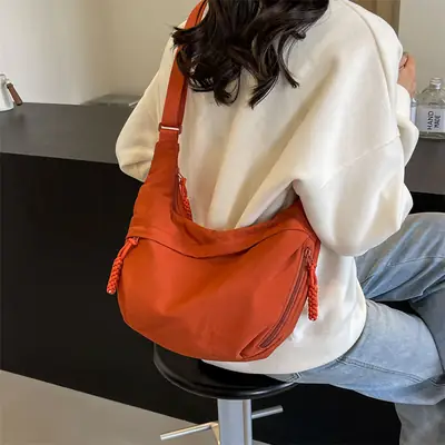 Women's Orange Nylon Crossbody Bag Large Capacity Casual Commute