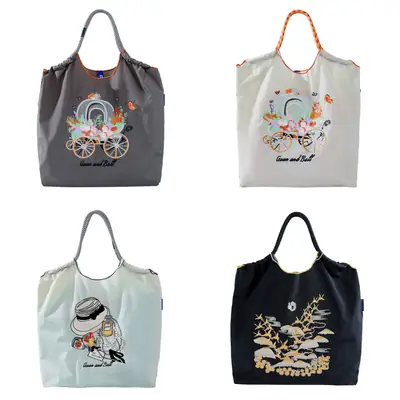 Cartoon Embroidered Eco-Friendly Shoulder Bags 4 Pcs
