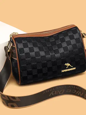 Retro Embossed Shoulder Bag with Wide Strap