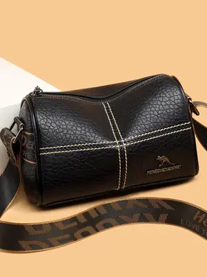 Black Embroidered Crossbody Bag with Strap