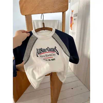 New Style Boys Cotton Long Sleeve T-Shirt Navy White