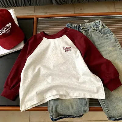 Girls Long Sleeve T-Shirt Maroon White 2025