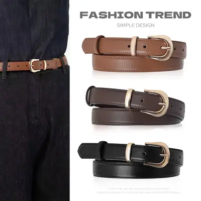 Women Genuine Leather Belt Brown Black Buckle