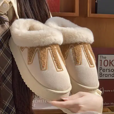 Women Fleece Lined Winter Slippers Black Height Increasing