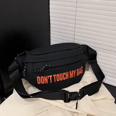 Men's Black Crossbody Bag with "DON'T TOUCH MY BAR" Design