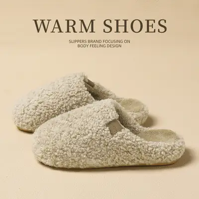 Plush Closed-Toe Cotton Slippers Women Winter Warm Indoor