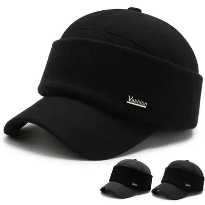 Men Woolen Warm Cap Black Winter