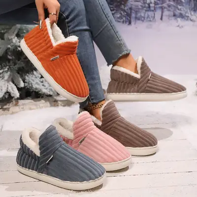 Women Winter Warm Cotton Slippers Grey