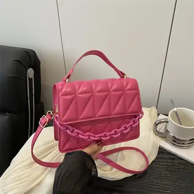 Pink Quilted Chain Crossbody Bag for Women