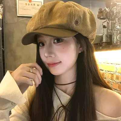 Vintage Corduroy Beret for Women Autumn Winter Face Slim Duckbill Cap