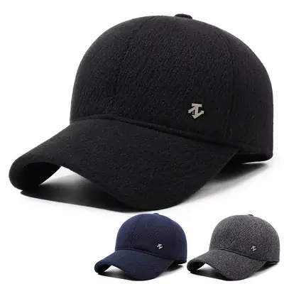 Men's Black Fleece Baseball Cap Warm Dad Style