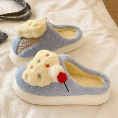 Cute Pink Ice Cream Furry Slippers for Women Winter Warm
