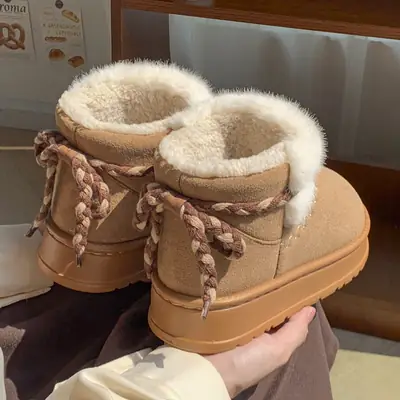 Winter Velvet Bow Tie Snow Boots with Thick Soft Sole
