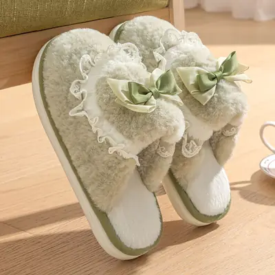 Plush Cotton Slippers for Women, Autumn and Winter, Girly Style, Indoor Home Slippers, 2025 New Model, Non-Slip, Warm Cotton Slippers