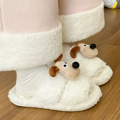 Winter Cute Puppy Soft Cotton Slippers for Women