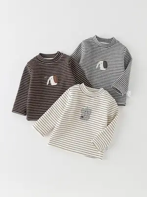 Baby Fleece Striped Long Sleeve T-Shirt for Boys