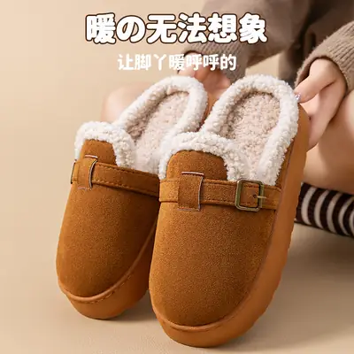 Women Fleece Lined Slip-On Shoes Brown Winter Warm