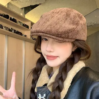Women's Warm Faux Fur Beret Cap for Winter
