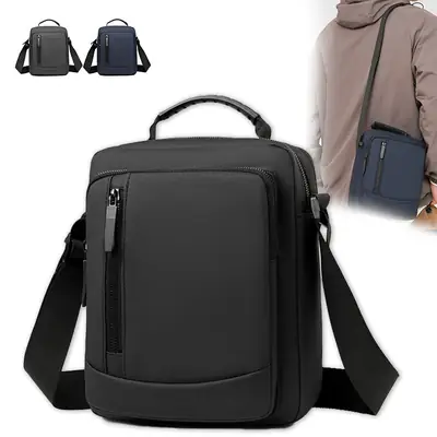 Men's Large Capacity Crossbody Bag Black Nylon Business Trip Commute