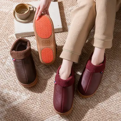 Women's Cotton Slippers Maroon Warm Thick Non-Slip