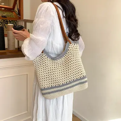 Cross-Border Hollow Artistic Handwoven Beach Bag