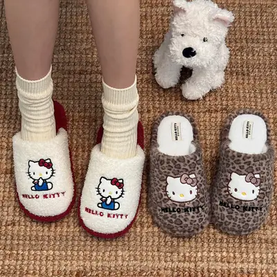 Sanrio Genuine Cartoon Cotton Slippers for Women Winter Indoor Home Plush Slippers Home Thickeneded Warm Wool Slippers