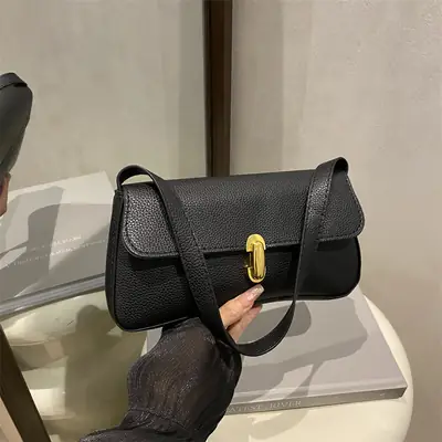 Black Peptide Leather Shoulder Bag for Women Autumn 2025