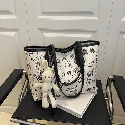 2025 New Autumn Shoulder Bag Black White Canvas Large Capacity