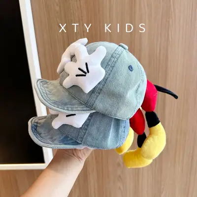 Korean Style Baby Cap Red Blue Denim Peaked Soft Bristle
