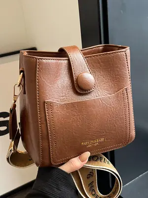 Korean Style Brown Leather Crossbody Bag for Women