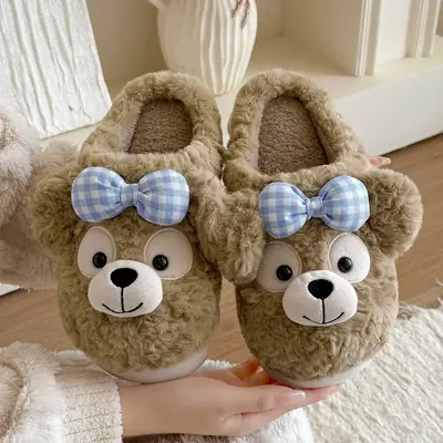 Women's Fleece Lined Cotton Slippers with Bow