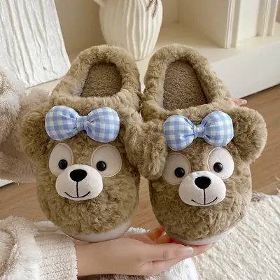 Women's Bow Bear Cotton Slippers Autumn and Winter Home Stuffed Soft Sole Bedroom Non-Slip Warm Cotton Slippers Women's Wholesale