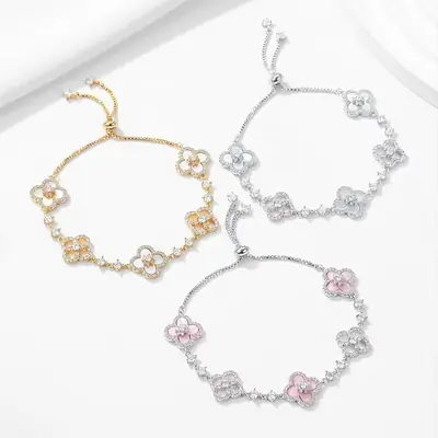 Lucky Clover Bracelet for Women with Pearl & Gold Silver