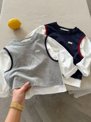 Boys Grey White Two-Piece Cotton T-Shirt