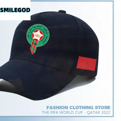Morocco Men's White Football Hat with Red Flag & Sun Protection